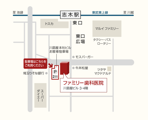 ファミリー歯科医院のアクセスマップ